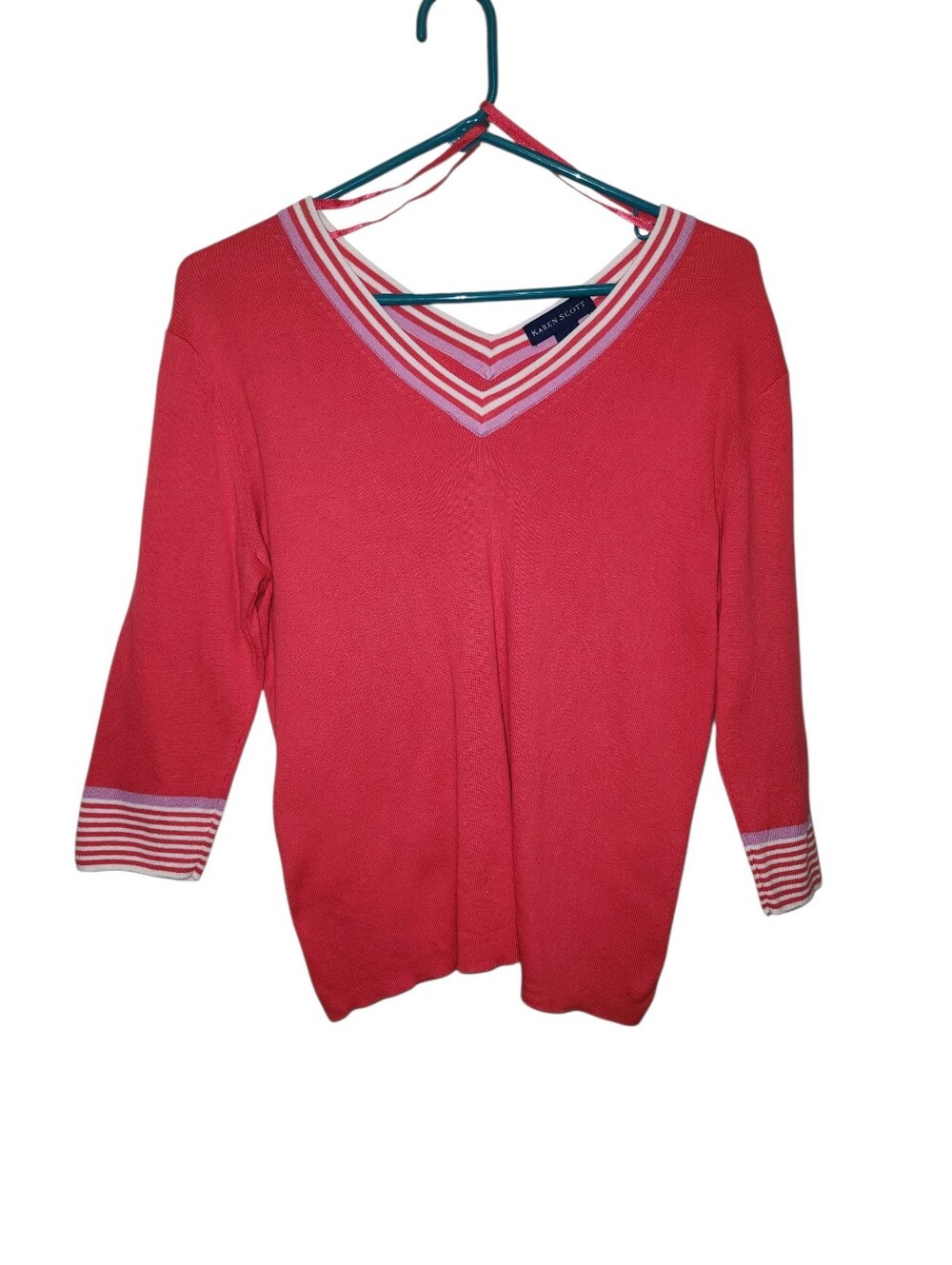 Karen Scott Pink V-Neck Women's Medium Sweater